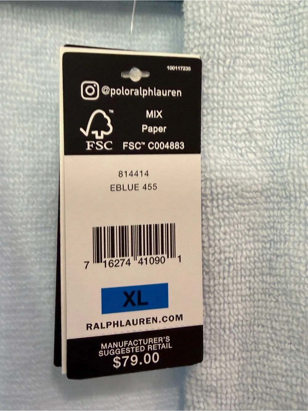 Ralph Lauren Light Blue Terry Bath Robe with Shawl Collar NWT $79 Beautiful